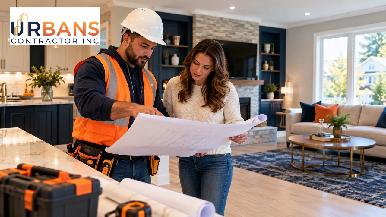 Interior renovation planning in Paramus NJ — contractor reviewing renovation plans with a homeowner